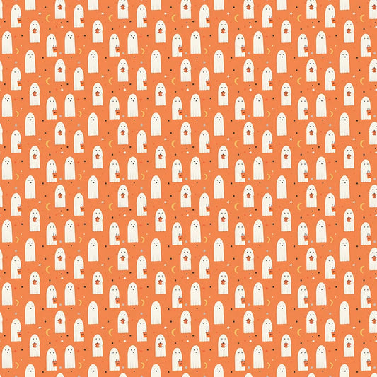 Hey Bootiful - Sheet Ghosts - yardage - by My Mind's Eye for Riley Blake Designs - Halloween, Ghosts, Pumpkins, Orange - C13132-ORANGE