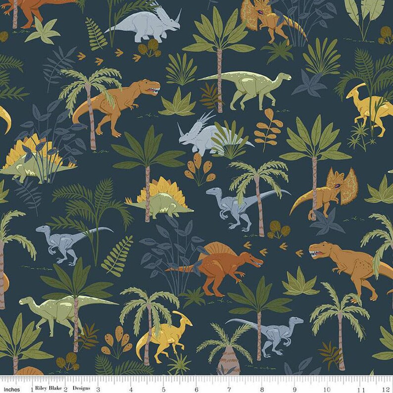 Cretaceous Jungle Dinos Navy by Amanda Niederhauser for Riley Blake Designs - C14101 NAVY