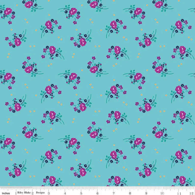 Brilliance Bouquets C14224 Sky - Riley Blake Designs - Floral Flowers - Quilting Cotton Fabric