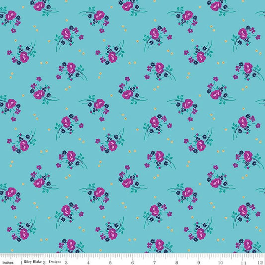 Brilliance Bouquets C14224 Sky - Riley Blake Designs - Floral Flowers - Quilting Cotton Fabric